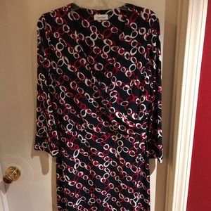 Calvin Klein red pattern v neck dress